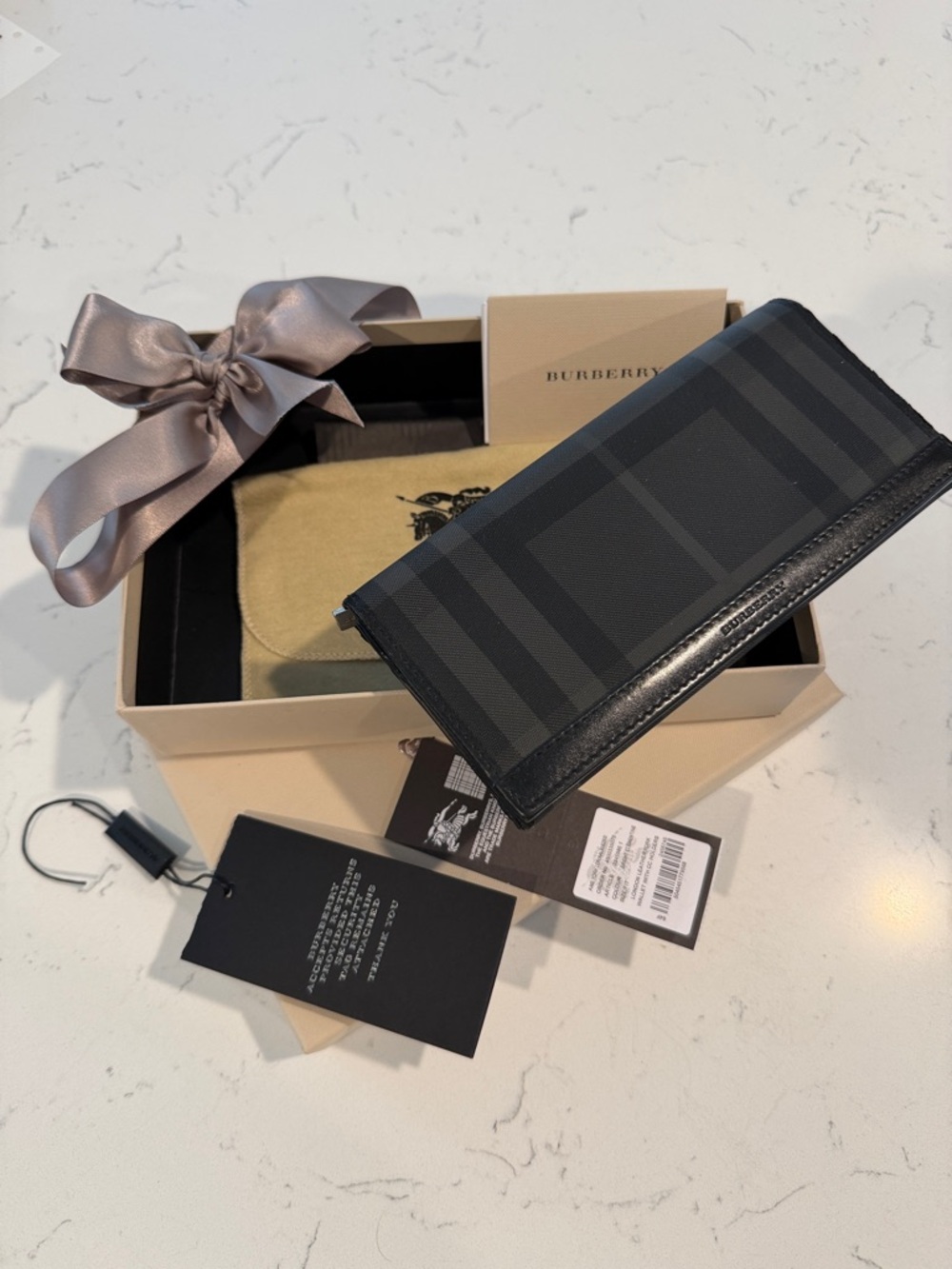 Burberry Black & Charcoal Check Long Wallet